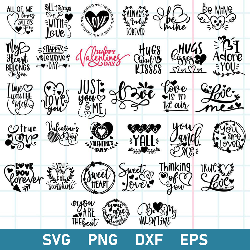 Valentine Bundle Svg, Hugs Kisses Svg, Be Mine Svg, Valentine Quotes Svg Png Dxf Eps Digital File.jpg