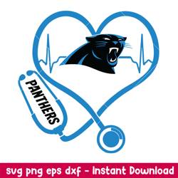 Stethoscope Heart Carolina Panthers Svg, Carolina Panthers Svg, NFL Svg, Png Dxf Eps Digital File