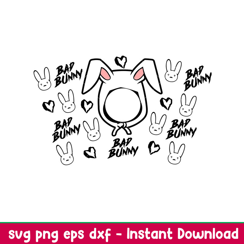 Bad Bunny Ears Full Wrap, Bad Bunny Ears Full Wrap Svg, Starbucks Svg, Coffee Ring Svg, Cold Cup Svg,png, dxf, eps file.jpeg