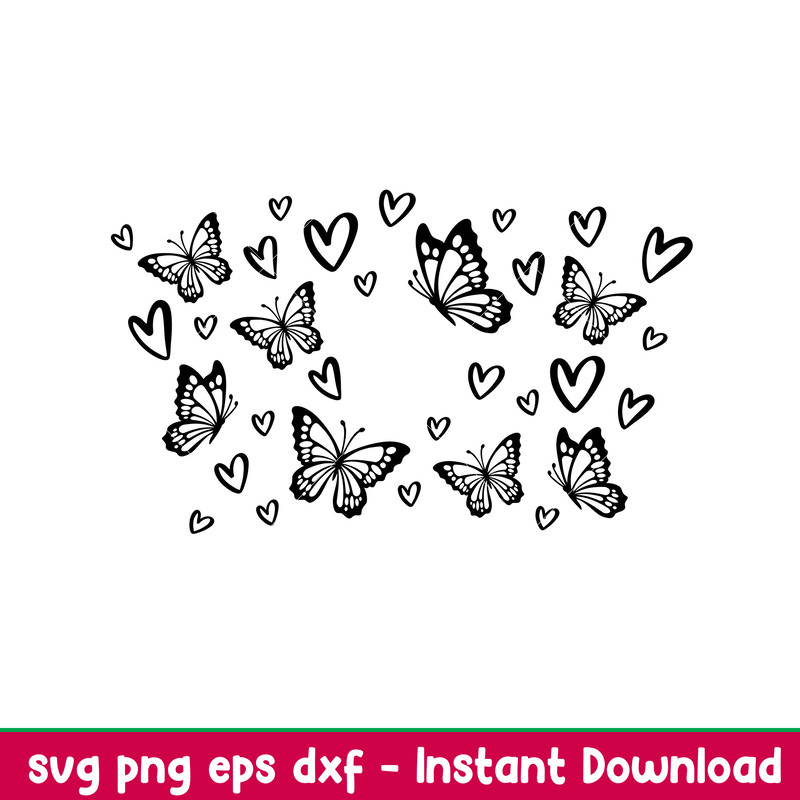 Butterfly Heart Full Wrap, Butterfly Heart Full Wrap Svg, Starbucks Svg, Coffee Ring Svg, Cold Cup Svg,png, eps, dxf file.jpeg