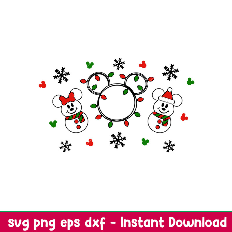 Cute Christmas Snowman Full Wrap, Cute Christmas Mickey _ Minnie Snowman Full Wrap Svg, Starbucks Svg, Coffee Ring Svg, Cold Cup Svg, png, dxf, eps file.jpeg