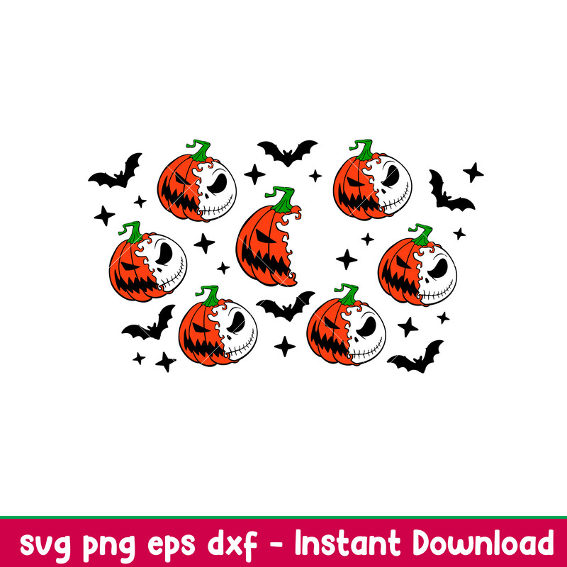 Jack Skellington Pumpkin Full Wrap, Jack Skellington Pumpkin Starbucks Full Wrap Svg, Halloween Svg, Spooky Season Svg, Trick or Treat Svg, dxf, eps, png file.j