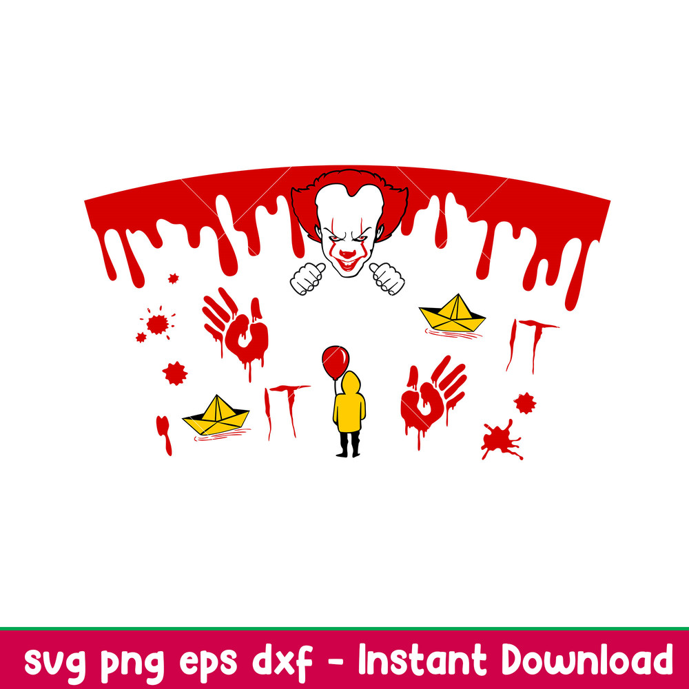 Pennywise IT Full Wrap, Pennywise IT Full Wrap Svg, Starbucks Svg, Coffee Ring Svg, Cold Cup Svg,png,dxf,eps file.jpeg