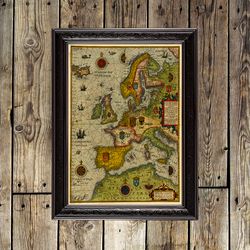 Vintage map of Europe 16th century. Historical wall art. Best posters on canvas and handmade paper. 1805.