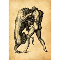 Hercules killing the Nemean Lion. A poster with a hero. 498.