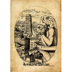 The Vampire. Le Strige. Gargoyles of Notre Dame. Gothic home decor. Luciferian art print. Vampire poster. 481.