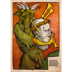 The devil plays the bagpipes. Print with Satan. Beautiful historical reproduction. Religious anti-Catholic decor. 248.