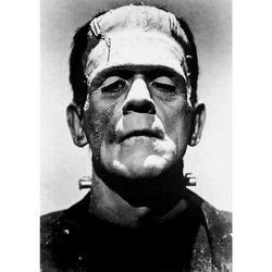 Frankenstein from the cult film with Boris Karloff. Horror Movie Poster. Gothic artwork. Cult retro movie art. 1804.