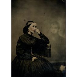 Victorian ghost photography. Gloomy home decoration. Spirit and woman photo print. 946.