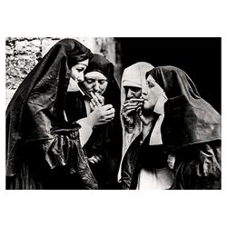 Funny vintage photo with smoking nuns. Curious home decor. Retro photography art print. Cigarette lover gift. 758