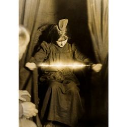 Psychic Eva Carriere at a session of materialization of ectoplasm. Photography Art Print. Gothic home decor. 874.