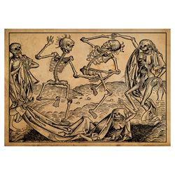 Dance of death or Totentanz. Michael Wolgemut artwork. Death art print. Memento More home decor. 108.
