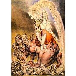 The whore of Babylon. William Blake painting. Biblical illustration. Religious print. Apocalyptic Art poster. 168.