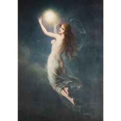 Carl Schweninger. Morgenstern. Naked girl print. A poster with a star. Romantic style painting. The art of occult. 350.