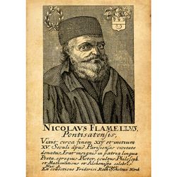 The alchemist Nicolas Flamel. Reproduction of a medieval portrait. Vintage alchemical illustration. 294.