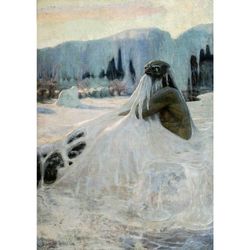 Water Spirit In Winter. Illustration of Slavic demonology. Folklore artwork. A poster with a mythological creature. 787.