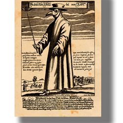 Plague doctor. Black Death poster. Dark medieval art print. 0009.