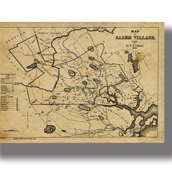 Map of Salem Village. Witchcraft home decor. Witch Art Print. Witches picture. Witchy style. 22.