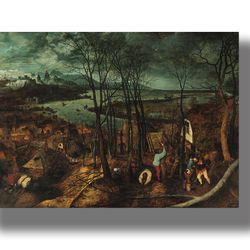The Gloomy Day. February. Pieter Bruegel the Elder artwork. Atmospheric reproduction. Fine art print. 747.