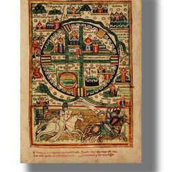 Medieval map of Jerusalem. Vintage map gift. Medieval art print. Beautiful historical home decor. 552.