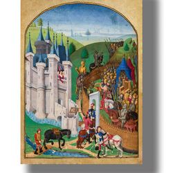 Siege of the castle. Medieval Art Print. Military art in the Middle Ages. A gift for a medievalist. Historical print 657
