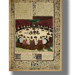Knights of the Round Table and the Holy Grail. Historical wall hanging decor. Mythology gift. Big sizes print. 885.