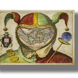 Fool's Cap Map of the World. Evil Joker home decor. Beautiful medieval decoration. Gift with Jester. 451.