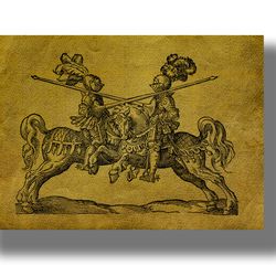 Medieval Jousting Tournament. Cavalry poster. Handmade paper print. Military art print. Medieval Art Print. 873.