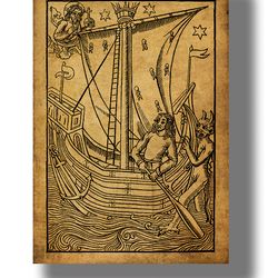 God and Satan vie for the soul of a person. Medieval art print. Antique look gift. Religious decoration. 133 h.