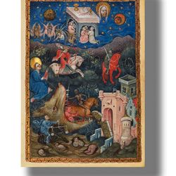 Four horsemen of the apocalypse. Medieval style wall decoration. Middle Ages Art. Apocalyptic artwork. 958.