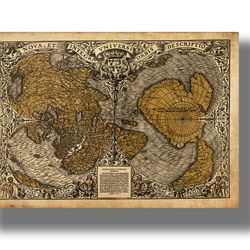 Ancient map of the North and South Poles. Vintage style wall reproduction. Geographical art print. 428.