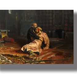 Ivan the Terrible and His Son Ivan on November 16th. Classic art print. Russian classical painting. 779.