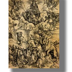 The Seven-Headed Beast and the Beast with Lamb's Horns. Albrecht Durer poster. German Renaissance art. 502.