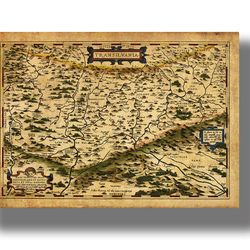 Antique Map Of Transylvania. Vampiric wall interior. Ancient Art Print. Cartography home decor. Geography wall art. 436.