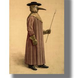 Gothic Plague Doctor. Medieval style home decor. The Black Death epidemic print. 1.