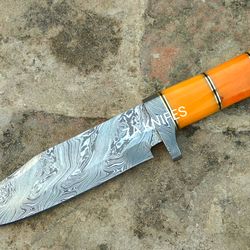 beautiful handmade damascus 11 inch with leather sheath