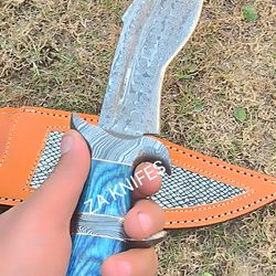 beautiful handmade damascus knife 13 inch with leather sheath