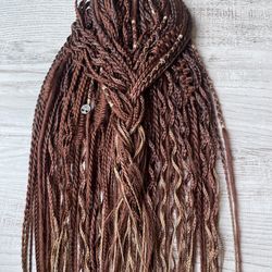Mix double ended synthetic dreads, boho dreadlocks, brown ombre crocheted dreadlocks, full set DE dreadlocks and braids