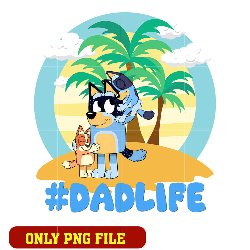 Bluey bandit summer dad life cartoon png