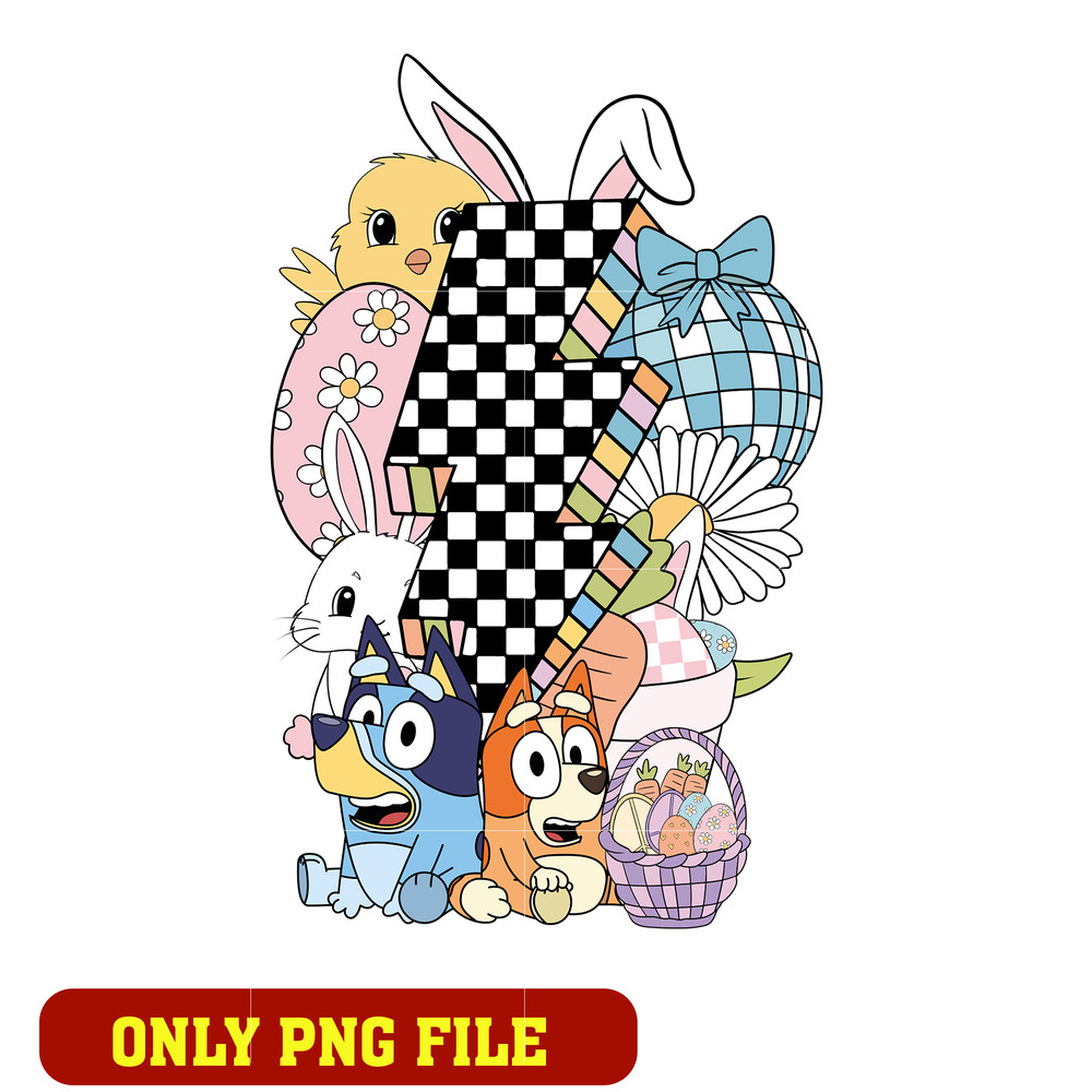 Bluey Bingo Funny Easter Lightning Bolt png