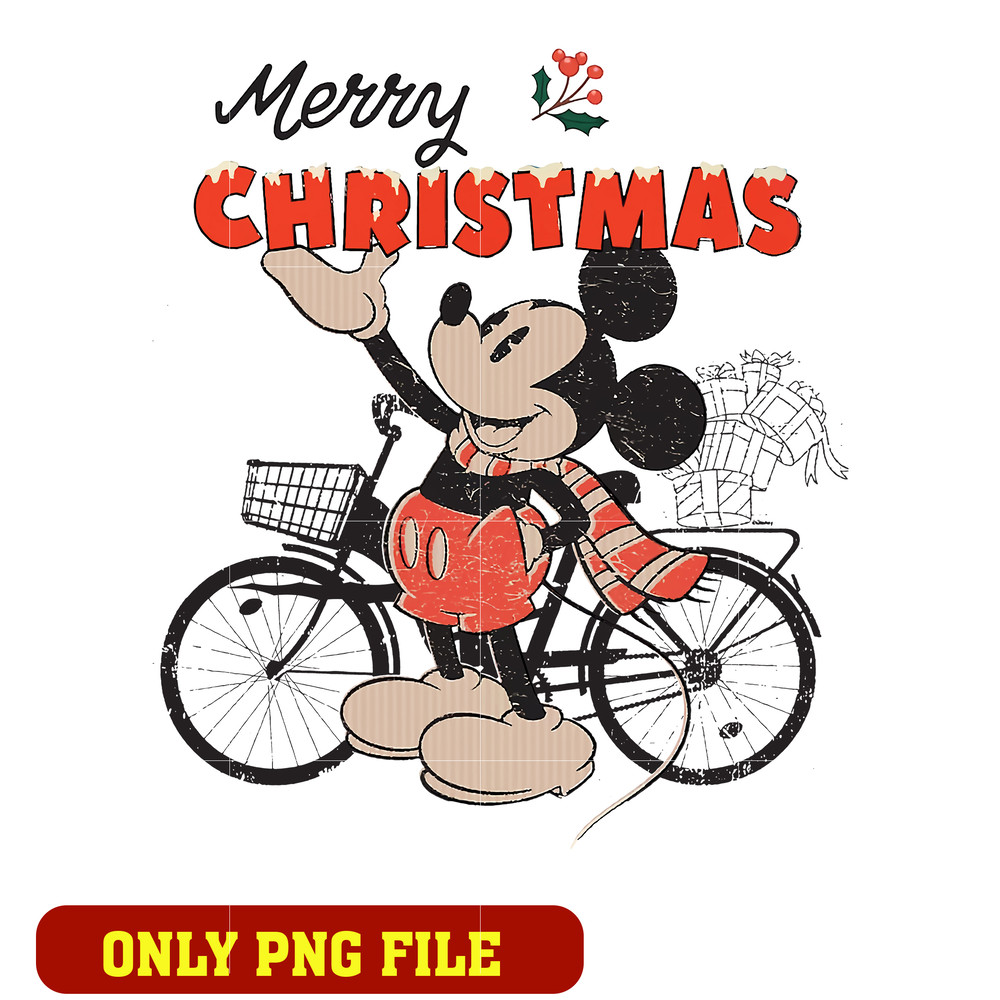 Disney Mickey Mouse Merry Christmas Bicycle Retro Distressed Design png