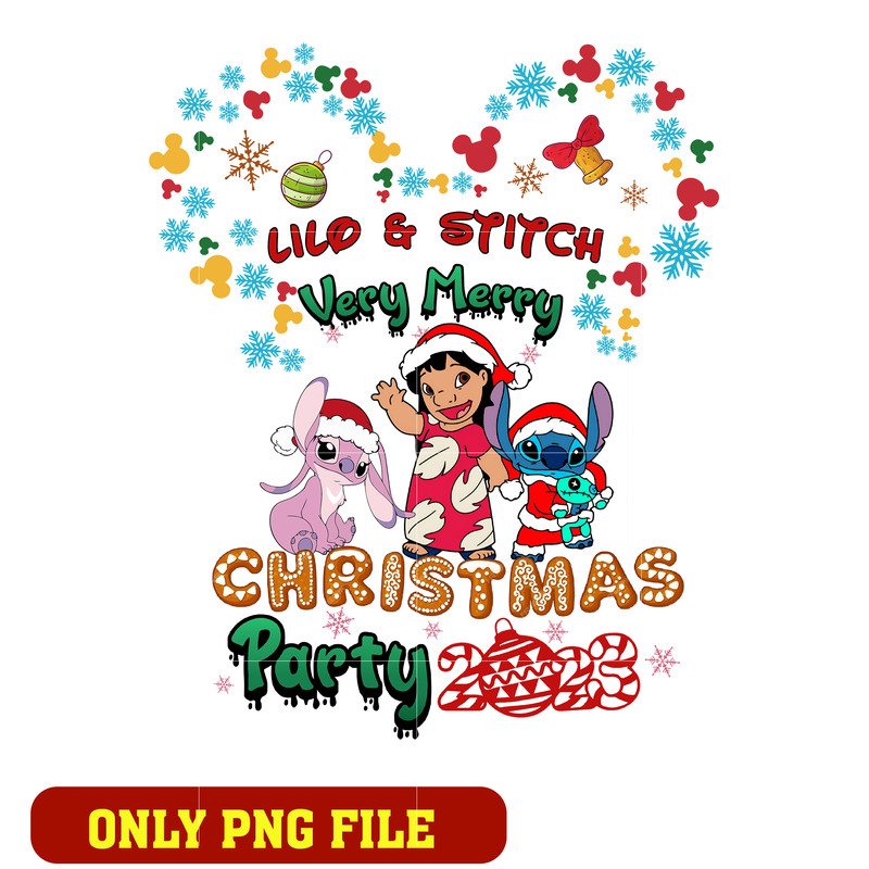 Lilo & stitch Very Merry christmas Party 2023 png