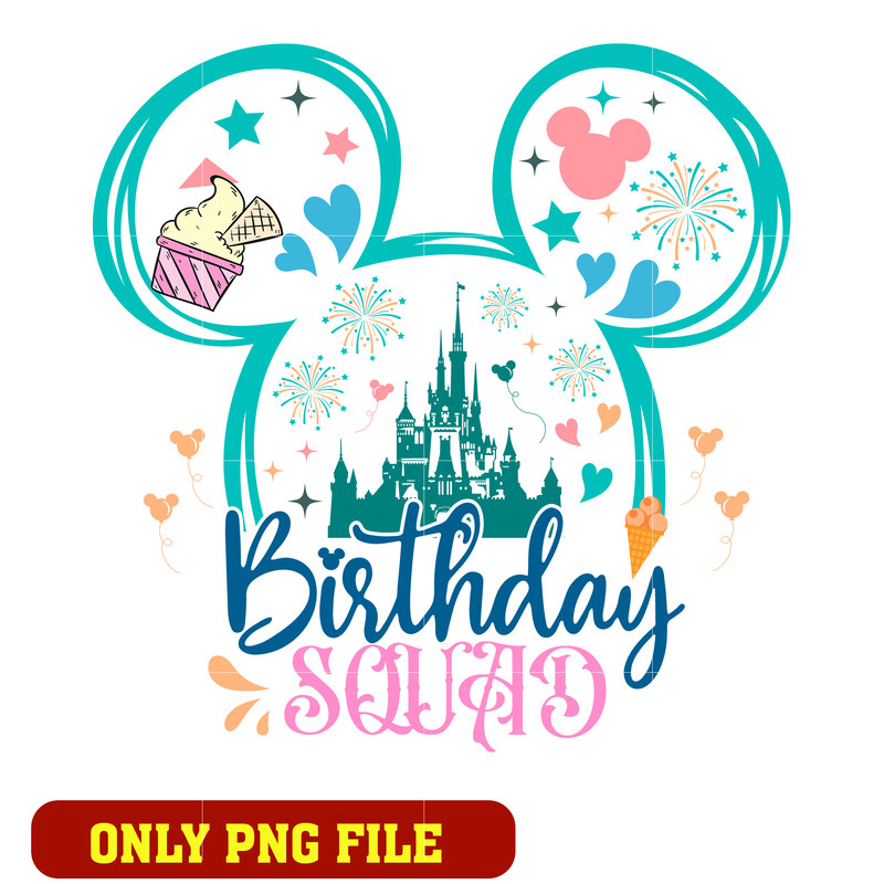 Mickey mouse head birthday squad logo png