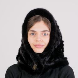 Woman Fur Mink Winter Fashion Hood From Real Luxury Fur Mink Black Color
