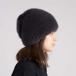 Woman mink hat, Real fur hat, Fur hat,  Mink hat, Fur pom pom hat, Knitted fur hat, Winter women's fur mink hats