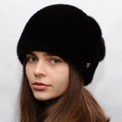 Women Winter Fur Mink Luxury Real Hat Ladies Elegant Warm Fur Mink Style Fur Cap