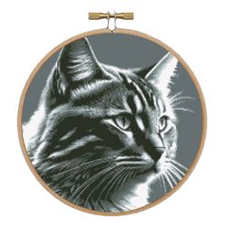 Monochrome cat cross stitch pattern Animal design Cat in hoop cross stitch Gray cat pdf pattern Monochrome cross stitch