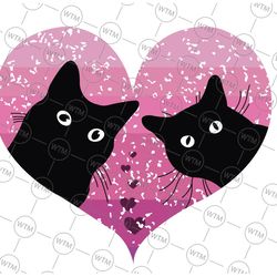two black cats love each other png, valentines day cat lover gift, cat couple png, funny black cat png, valentine day pn