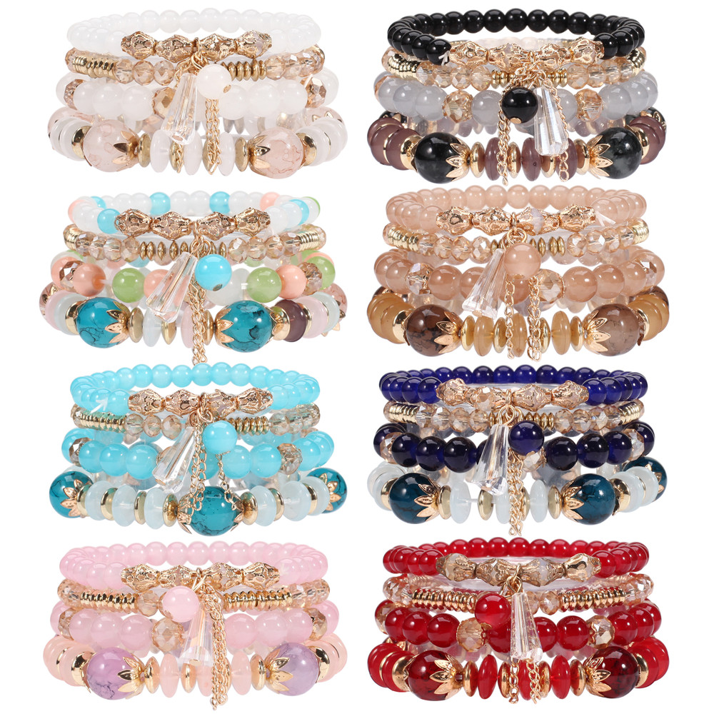 Bohemian Stackable Bracelets for Women – Multilayered Stretch Charm Bracelets with Pendant
