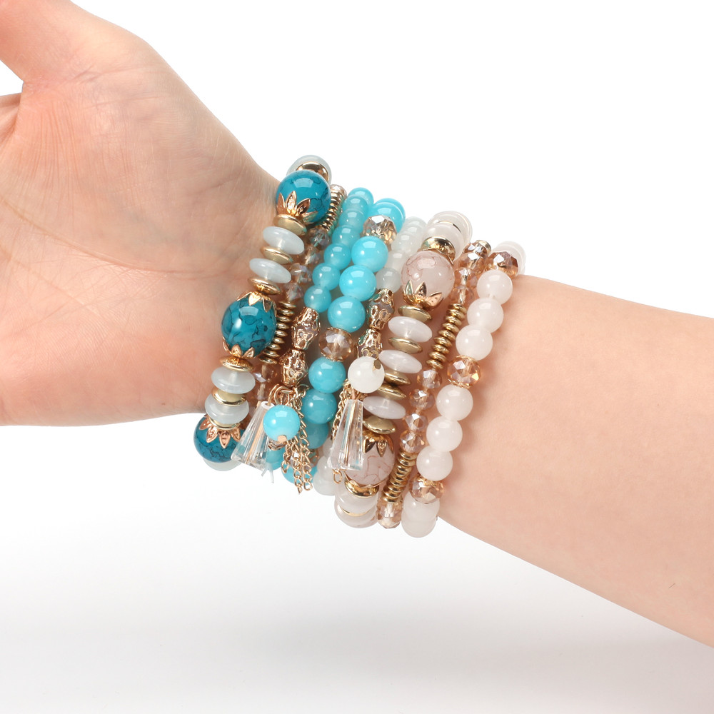 Bohemian Stackable Bracelets for Women – Multilayered Stretch Charm Bracelets with Pendant